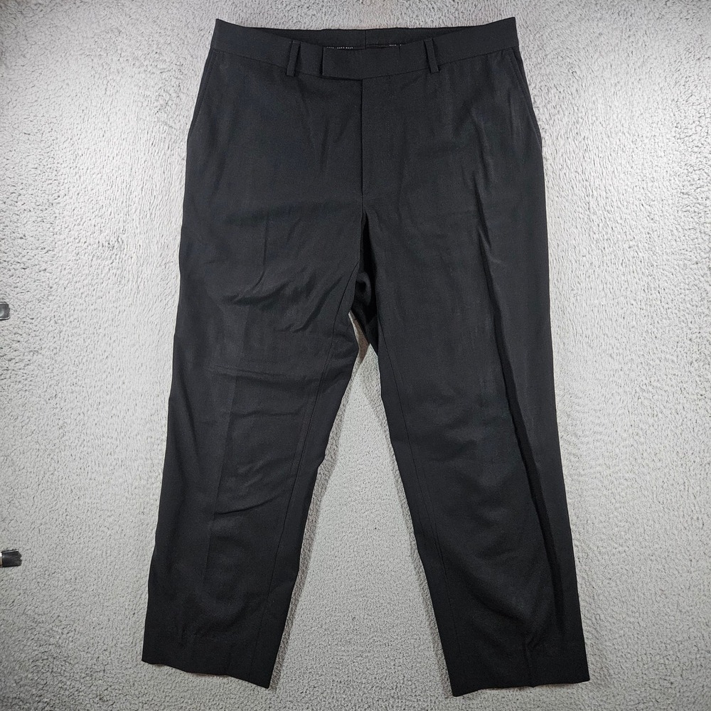 Hugo Boss Mens Black Dress Pants Flat Front Straight Leg Trousers 34x29